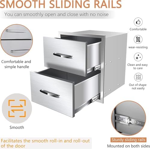 Outdoor Kitchen Drawers, Triple BBQ Drawers Stainless Steel Built-in Drawer For Outdoor Kitchen Island, Patio Grill Station,Double Drawers - Image 4