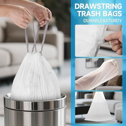 180 Ct 2.6 Gal Drawstring Small Trash Bags, Unscented for Bathroom - Image 3