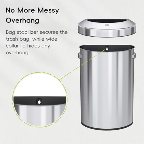 EKO Urban 16 Gallon Semi-Round Open Top Waste Bin, Stainless Steel Half Round Commercial Trash Can for Indoor and Outdoor, Extra Large Metal Garbage Bin for Home, Office, Restaurant, Restroom, 60L - Image 5