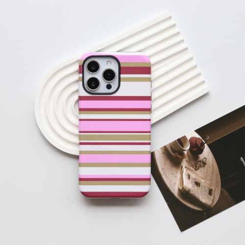 for iPhone 16 Pro Max Case, Magnetic Matte Frosted Dual-Layer Striped Phone Case for Women, Retro Aesthetic Cover Compatible with Mag Safe Accessories - Berry Sage - Image 2