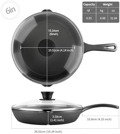 6 Inch Cast Iron Skillet with Glass Lid, Pre-Seasoned Mini Pan - Image 4