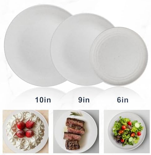 Wrova Wheat straw bowl and plate sets of 40 with cups for kids - Unbreakable plastic dinnerware sets service for 8 - Microwave and Dishwasher safe dish sets for kitchen and camping. White - Image 2