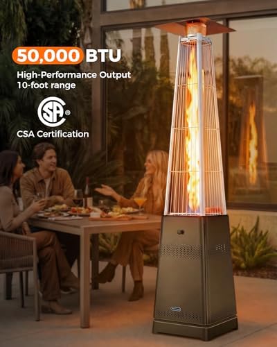 Pyramid Patio Heater, 50,000 BTU Outdoor Patio Heater, Propane Heater With Quartz Glass Tube & Wheels for Outdoor Use, Backyard, Commercial & Residential, Triple Protection System, Brown - Image 4