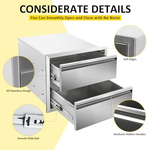 Outdoor Kitchen Drawers 18" W x 15" H x 23" D Flush Mount Double layer BBQ Drawers,Stainless Steel Built-in 2-Drawer for Outdoor Kitchen Island, Patio Grill Station - Image 3