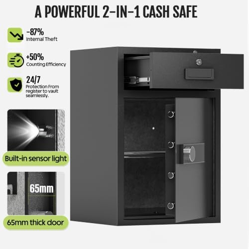 KAER 5.1 Cuft Money Safe for Home Drawer Safe Box with Mechanical Lock for Daily Cash & Keys Felt-Lined with Adjustable Shelf, Silent ＆Alarm, Fireproof Waterproof Bag, 49.2 lbs Caja Fuerte para Dinero - Image 6