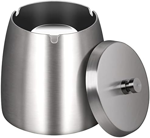 X-Large Outdoor Ashtray with Lid for Cigarettes,Stainless Steel Windproof/Rainproof Heavy Hidden Ashtray for Outside Patio Home Table Decor (X-Large) by OILP