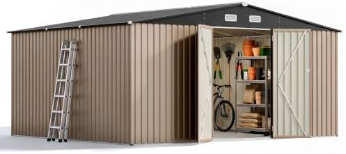 Patiowell 14x12 FT Outdoor Storage Shed, Large Metal Sheds, Brown - Image 6