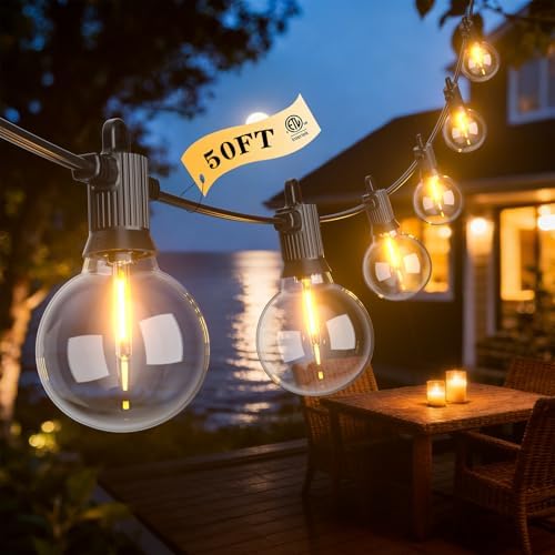 G40 LED Outdoor String Lights, 50FT Waterproof IP65 Hanging Patio Lights by FOOMAN