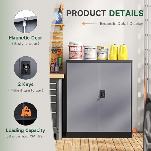 Letaya Metal Storage Cabinets with Lock Door,2 Adjustable Shelves Organizer Steel Storage Cabinets for Home,Office,Warehouse,Garage,Employee Lockers(Black Gray) - Image 4