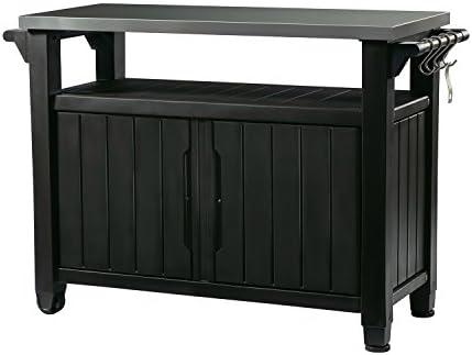 Keter Unity XL Portable Outdoor Table with Stainless Steel Top for Kitchen Prep and Outdoor Storage Cabinet for Grilling Accessories, Dark Grey by Unknown