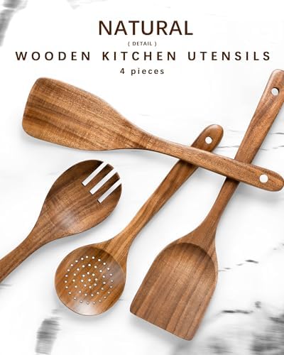 Wooden Spoons for Cooking, 4-Piece Acacia Wood Cooking Utensil Set - Image 6