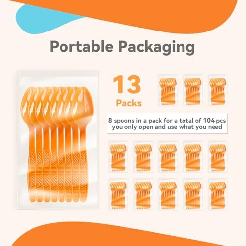Orange Plastic Spoons Heavy Duty, Disposable Party Supplies 104 PCS - Image 4