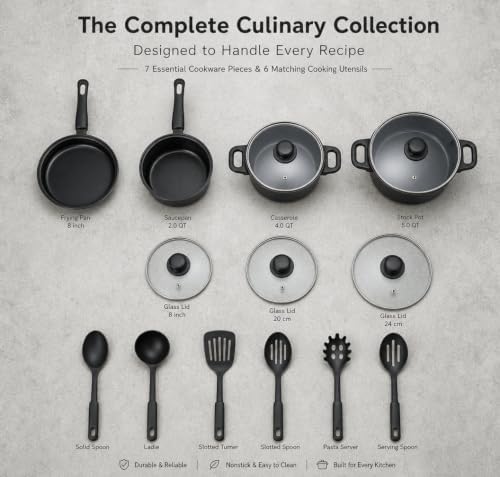 13-Piece Non Stick Pots and Pans Set,Cooking Pan Set,Maifan Stone Coating - Image 6