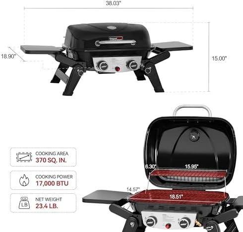 Royal Gourmet GT2005 2 Burner Portable Propane Gas Grill with 24 Inch Tabletop Cover Bundle - Foldable Tables & Legs, 270 sq. in. Cooking Area, Black - Image 3