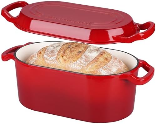 VORRINGARD Oval Dutch Oven Pot with Lid, Enamel Coating Cast Iron Bread Pans for Homemade Sourdough Bread Baking, Cooking, 4 Quart, Red by Unknown
