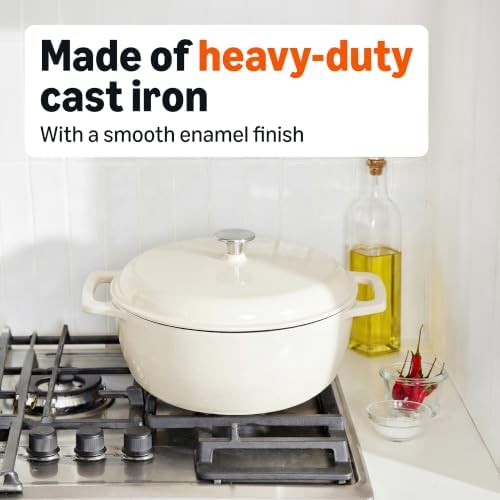 Amazon Basics Enameled Cast Iron Dutch Oven Pot With Lid, 7.3-Quart, Round, Dual Handles, Heavy-Duty, Oven Safe for Stews, Roasting & Baking, White - Image 4