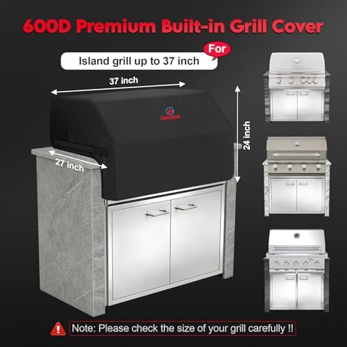 Comnova Built-in Grill Cover 37 Inch - 600D Island BBQ Grill Top Covers Heavy Duty & Waterproof, Premium Built in Barbecue Cover for Char-Broil, Napoleon, Weber, Bull and More - 37 x 27 x 24 Inch - Image 2
