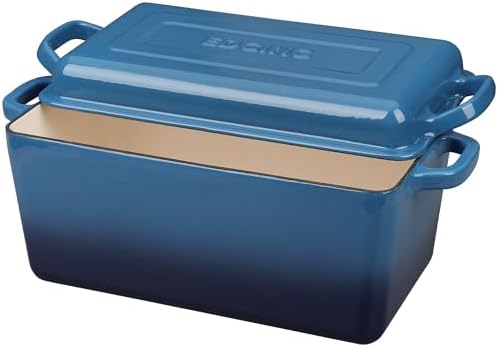 EDGING CASTING Enameled Cast Iron Dutch Oven, Oblong Bread Oven for Sourdough Bread Baking, Baking Pan, Dual Handles, Oven Safe, 4 Quart, Lake Blue - Image 6