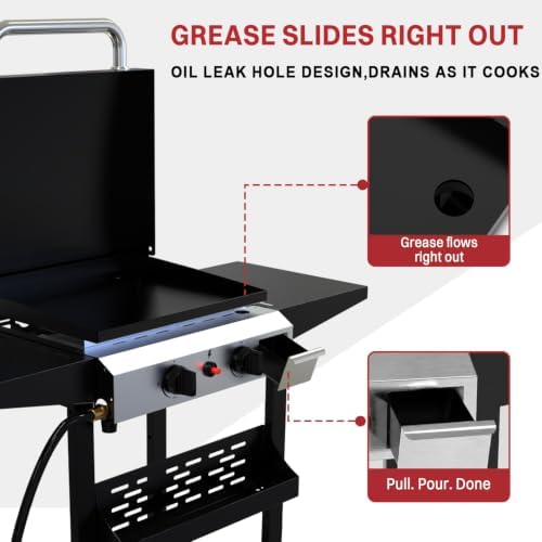 Pipopa 2-Burner Propane Griddle,Portable Flat Top with Wheels & Hood - Image 7