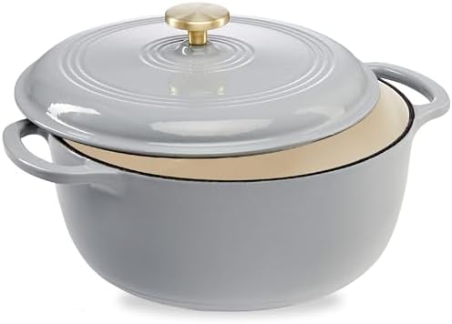 Best Choice Products 6 Quart Enamel Cast-Iron Round Dutch Oven, Family Style Heavy-Duty Pre-Seasoned Cookware for Home, Kitchen, Dining Room, Oven Safe w/Lid, Dual Handles - French Gray by BestChoiceProducts