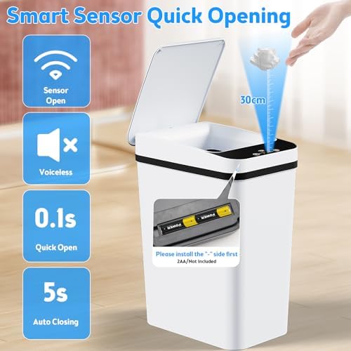 KOEYLE 2 Pack 2.2 Gallon Automatic Touchless Garbage Can, Small Motion Sensor Smart Trash Can, Slim Waterproof Trash Bin for Bedroom, Bathroom, Office, Living Room, White - Image 6