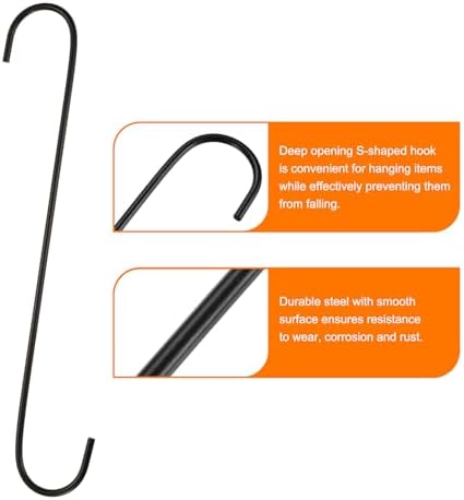 HARFINGTON 4pcs Long S Hooks 12 Inch Extra Long Metal S-Shaped Hanging Hooks High Manganese Steel S Hanger Storage Organizing Tool for Kitchen Garden Bathroom Garage Closet, Black - Image 4