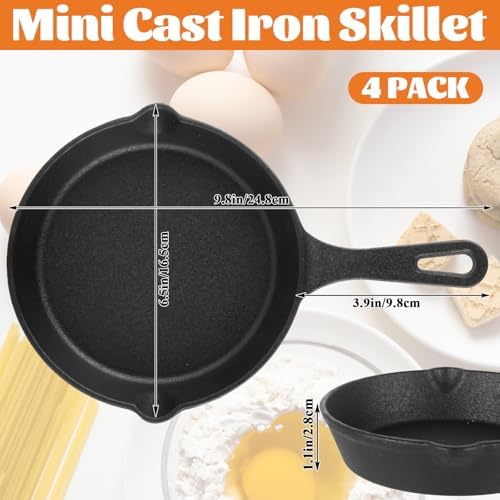 4 Pack Mini Cast Iron Skillet, 6 Inch Small Cast Iron Frying Pan, Pre-Seasoned Cast Iron Skillet Set, Black Non-Stick Mini Cast Iron Cookware for Stove, Oven, Grill Safe, Indoor and Outdoor Use - Image 2