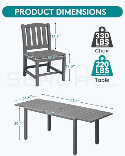 SERWALL Outdoor Patio Dining Set for 8, Grey - Image 6