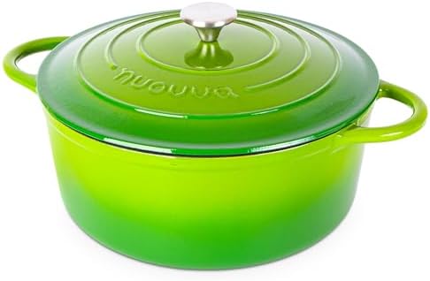 Cast Iron Dutch Oven with Lid-Non-Stick Ovenproof Enamelled Casserole Pot - Sturdy Dutch Oven Cookware - Green, 7.3- Quart, 30cm- by Nuovva by Nuovva