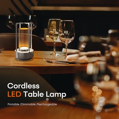 Rechargeable Cordless Small Metal Table Lamp, Stepless Dimming, 3-Color - Image 2