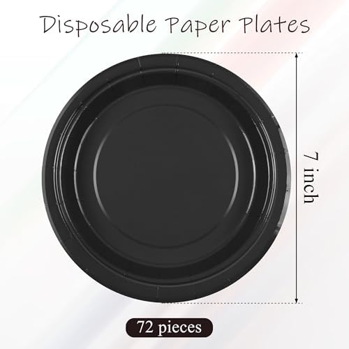 Breroa 72 Pcs Black Paper Plates 7 Inch Bulk Black Plates Disposable - Image 2