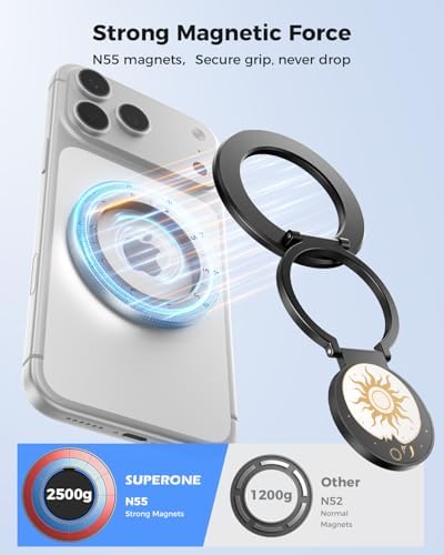 SUPERONE Upgraded Magnetic Phone Grip Sun, Removable Gym MagSafe Kickstand, Dual-Sided Magnet Phone Ring Holder for iPhone 17/16/15/14/13/12, Compatible with Magnetic Car Mount- Sun and Moon Pattern - Image 3