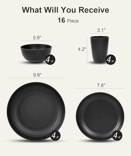 Quatish 16 Piece Plates and Bowl Set for 4, Dinnerware Dish Set for Kitchen - Image 2