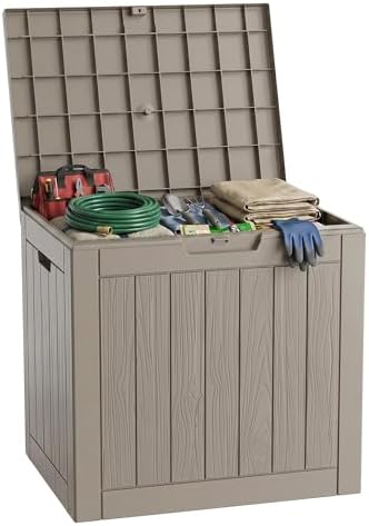 PatioZen 36 Gallon Deck Box,Waterproof Resin Outdoor Storage Boxes, Outside Storage Lockable Container for Garden Tools,Indooor Cushions,Accessories (Grey) by OutdoorLivingPerfected
