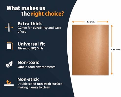 BBQ Copper Grill Mats for Outdoor Grill Mat (5 Pack) 100% Non-Stick Heat-Resistant Grilling Mats for Outdoor Grill, Reusable Grill Topper, Easy Clean BBQ Accessories for Outdoor Grill Cooking Mat - Image 4