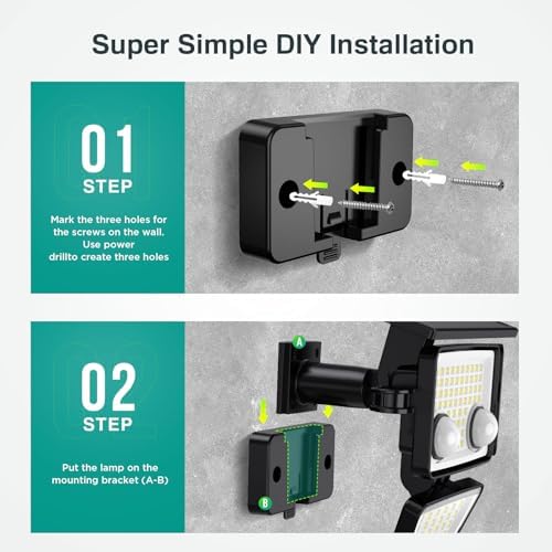 LYWALT Solar Outdoor Lights - 3000LM 188 LED Motion Sensor Outdoor Lights, 4 Heads Security Light,IP65 Waterproof, Easy Install,270°Wide Angle Flood Wall Light with 3 Modes for Backyard Yard - Image 7