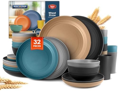 Teivio 32-Piece Plates and Bowls Sets for 8, Cerulean Hues Dinnerware Sets by Teivio