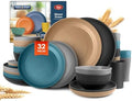 Teivio 32-Piece Plates and Bowls Sets for 8, Cerulean Hues Dinnerware Sets by Teivio
