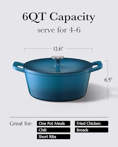 Dutch Oven Pot, 6QT Enameled Cast Iron Dutch Oven with Lid, Dual Handle, Dutch Pot for Sourdough Bread Baking, Braising & Roasting, 500℉ Oven Safe, All Cooktops Compatible, Marine - Image 2