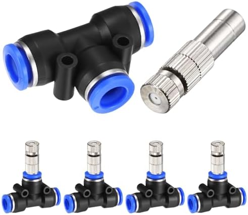 M METERXITY 5-Set Brass Misting Nozzles Tees Kit, 0.031"/0.8mm Orifice Mister Replacement Nozzles with Filter Mesh for Outdoor Cooling System/Greenhouse, Water Misting Nozzle Tees Kits by MMETERXITY