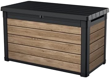 Keter Signature Collection 100 Gallon Resin Deck Box Organization Box and Storage for Patio Outdoor Cushions, Throw Pillows, Garden Tools and Pool Supplies, Ashwood by Unknown