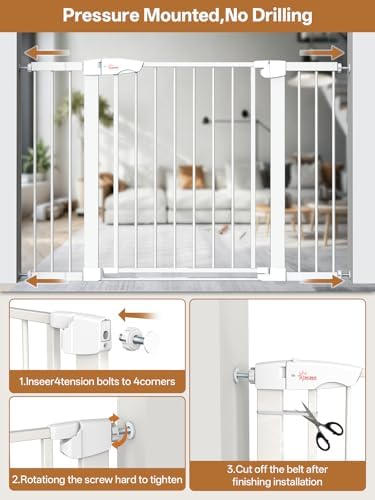 Baby Gate for Indoor Stairs & Doorways: Wide Expandable 27.9-42.1" Metal Safety Gate - Toddler Pets 30" Tall Dog Gate with Easy Install Pressure Mount Dual Lock & 2-Way Swing, White. - Image 5
