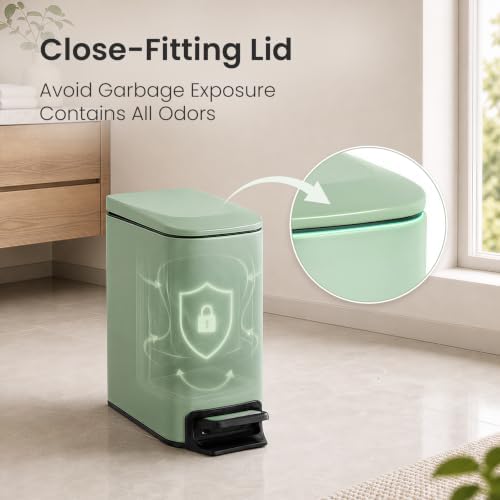 Cesun Small Bathroom Trash Can with Lid, 1.6 Gal, Soft Close, Sage Green - Image 4