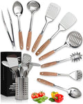 Home Hero 10-Piece Stainless Steel Kitchen Utensil Set with Wooden Handle by HomeHero