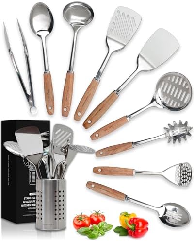 Home Hero 10-Piece Stainless Steel Kitchen Utensil Set with Wooden Handle by HomeHero