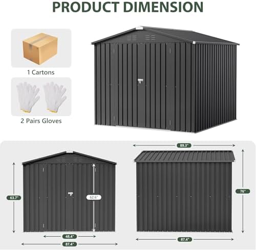 JUMMICO 8x8 FT Outdoor Storage Shed, Tool Metal Sheds, Black - Image 2