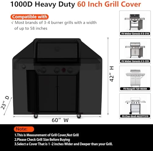 [Upgraded 1000D Heavy Duty Fabric] 60 inch Grill Cover for Outdoor Grill - Image 2