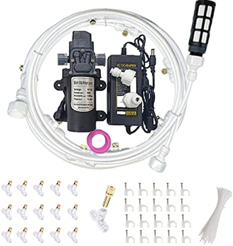Outdoor Misting Cooling System Kit with Silent Pump and Gold Brass Sprayers, Patio Misters Mister System Drip Irrigation System for Outside Patio, Garden Cooling System DI(Size:18m Tube + 26 nozzles) by Melairy