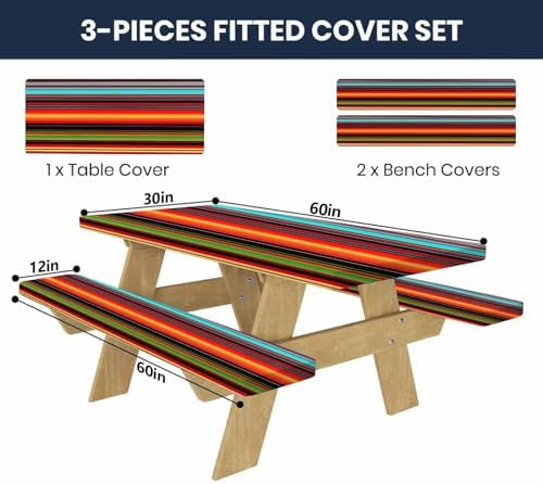 CAPSCEOLL Picnic Table Cover with Bench Covers 5ft - Colorful Stripes - Image 2