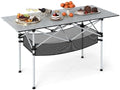 GIANTEX Folding Camping Table, Portable Picnic Table w/Aluminum Roll-up Tabletop & Mesh Basket, Outdoor Lightweight Table w/Carrying Bag for Backyard, Beach, Fishing, BBQ, Patio (47"x22"x27",Silver) by Giantex